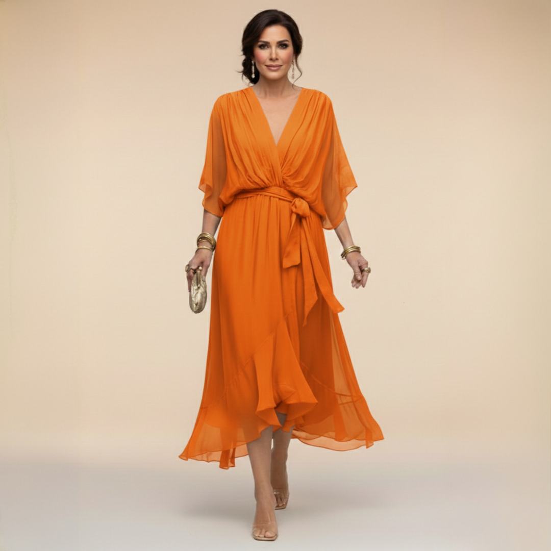 Regina – Kleid aus chiffon mit scollo mit V – Produktansicht 9