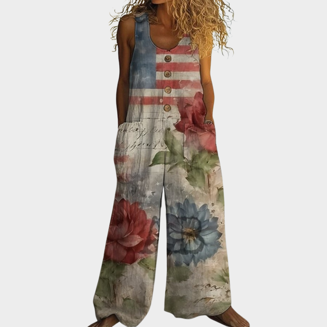 Thekla – Fließender bedruckter Jumpsuit – Produktansicht 1