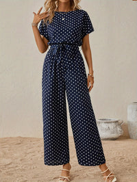 Trendiger Damen Jumpsuit mit Taillenband und Punktmuster - PunktLaune