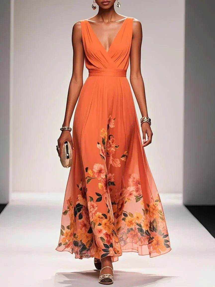 Paula – Maxikleid aus Chiffon mit Blumen hellblau und V-Ausschnitt – Produktansicht 10