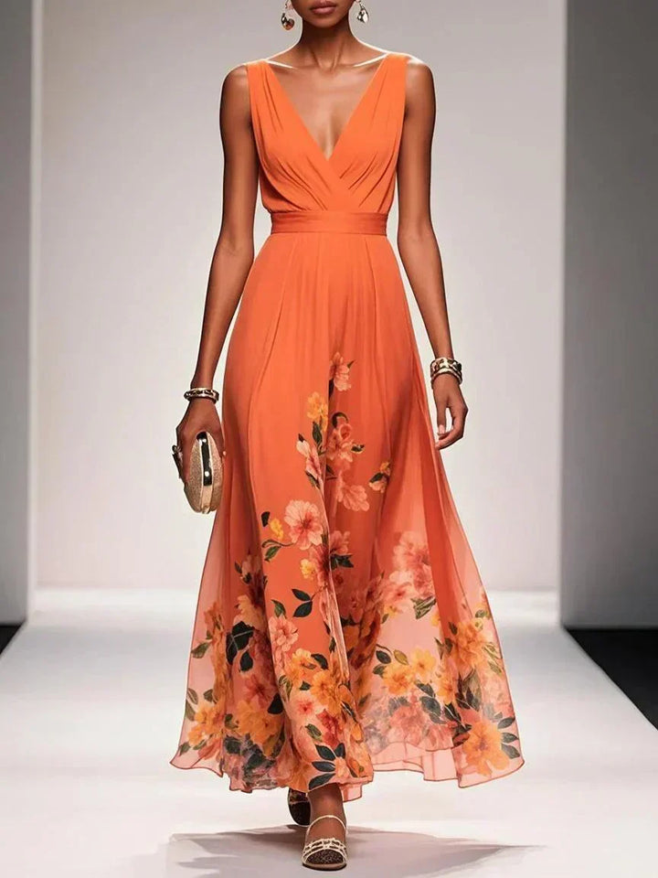 Paula – Maxikleid aus Chiffon mit Blumen hellblau und V-Ausschnitt – Produktansicht 10