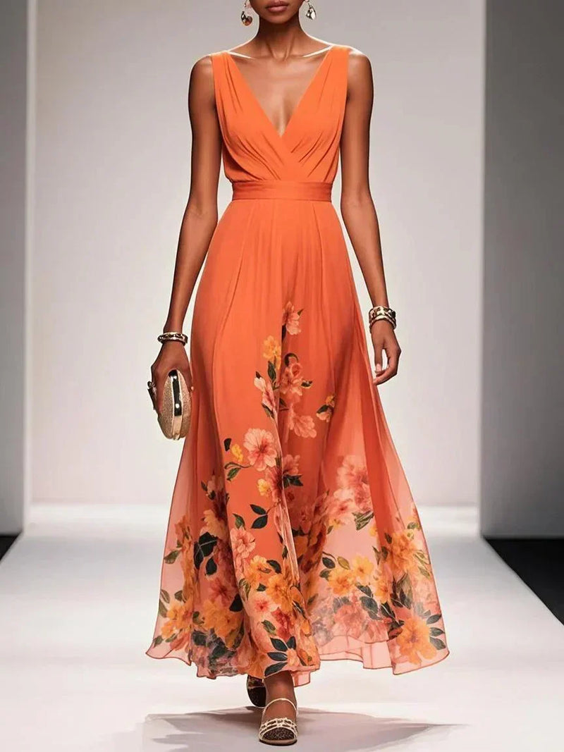 Paula – Maxikleid aus Chiffon mit Blumen hellblau und V-Ausschnitt – Produktansicht 10