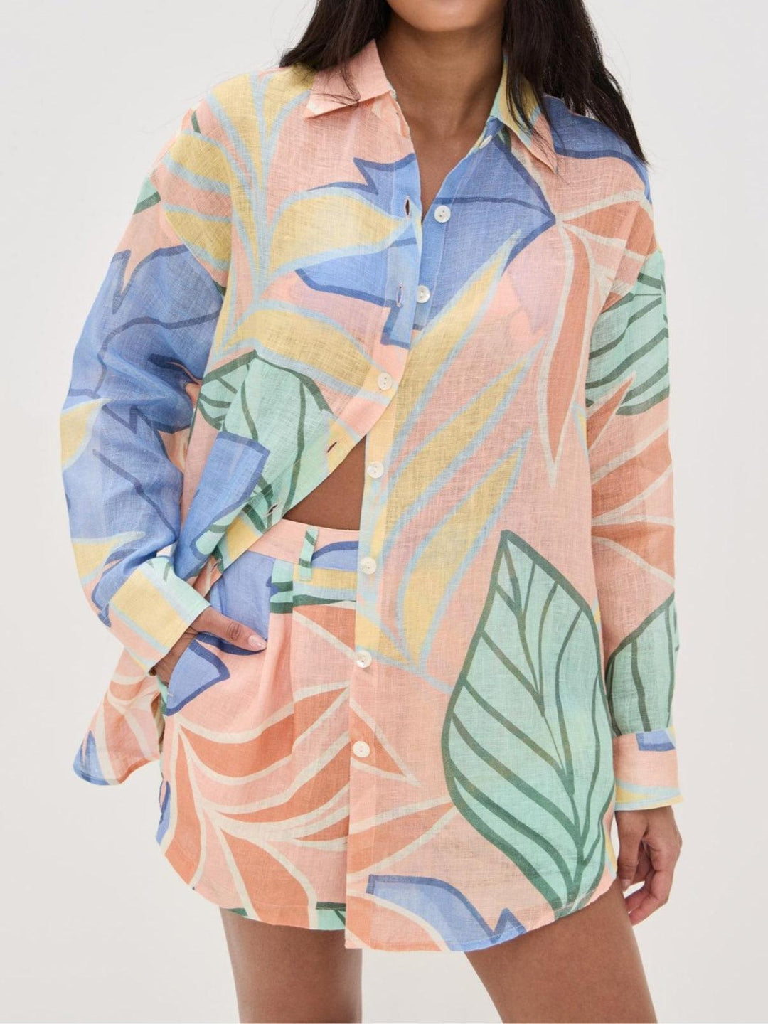 Karin – Kurzes Set mit Print Foglie tropisch – Produktansicht 1