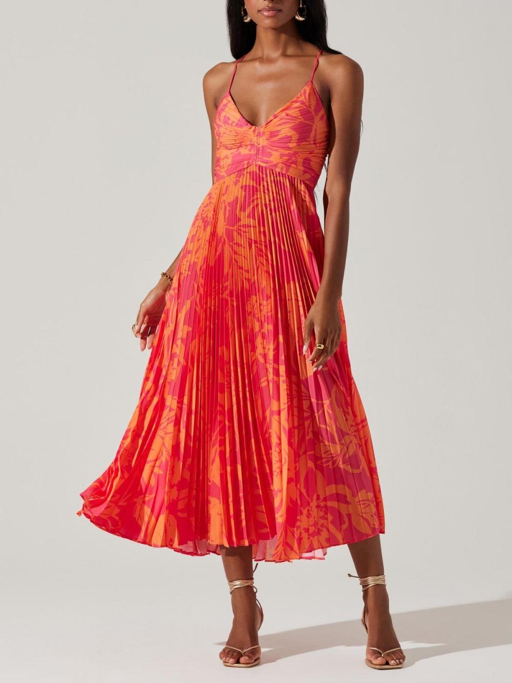 Sabine – Midikleid plissiert elegant Blumenprint chic Küsten – Produktansicht 1