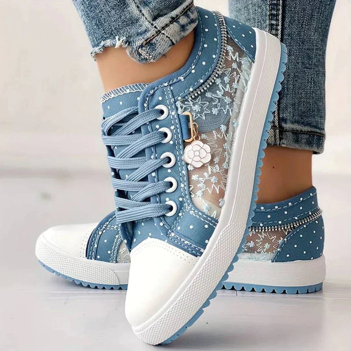 Atmungsaktive Damen Canvas-Sneaker mit Floraler Spitze – Celina