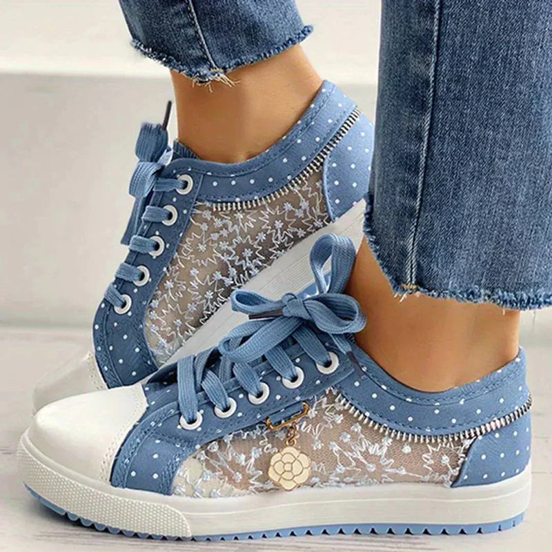 Atmungsaktive Damen Canvas-Sneaker mit Floraler Spitze – Celina