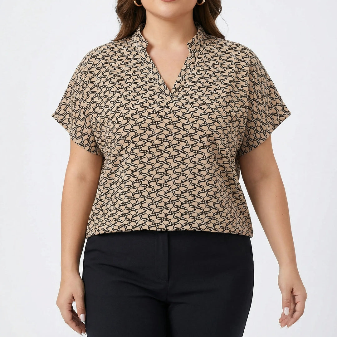 Bedrucktes Plus-Size-Damenoberteil Mit V-Ausschnitt - Denise