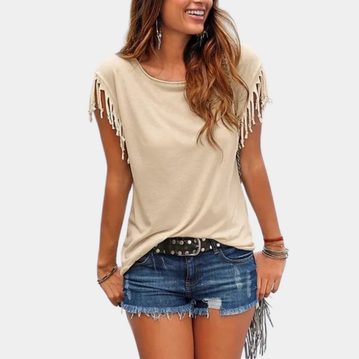Fransiges Sommer-T-Shirt mit lockerer Passform – Mila