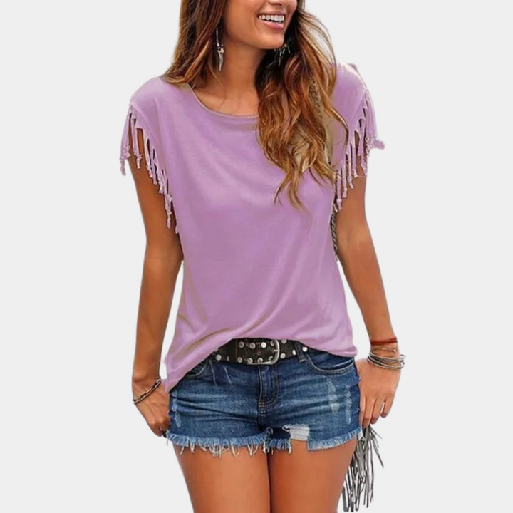 Fransiges Sommer-T-Shirt mit lockerer Passform – Mila