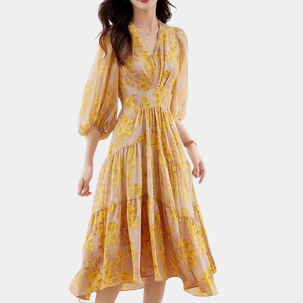 Sommerliches Blumenkleid mit elastischem Stoff – Maëlle