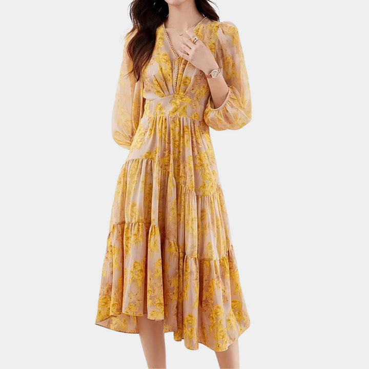 Sommerliches Blumenkleid mit elastischem Stoff – Maëlle