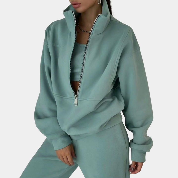 Stylischer Damen Trainingsanzug mit Pullover und Reißverschluss – Rihanna