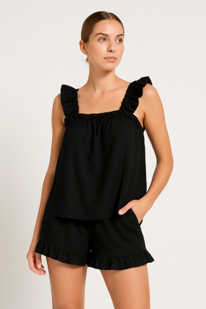Zweiteiliges Rüschen-Pyjama Set für den Sommer – Nia