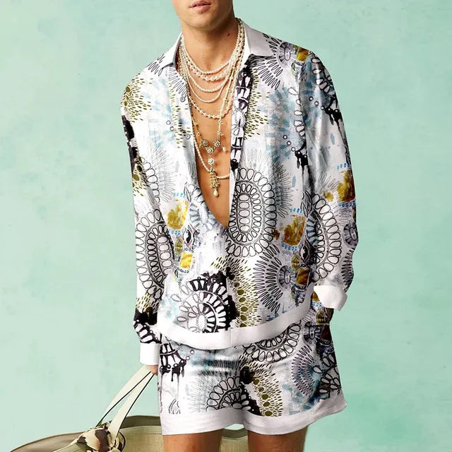 Trendiges Hawaii-Set mit Seidenoptik für Herren – Fabio
