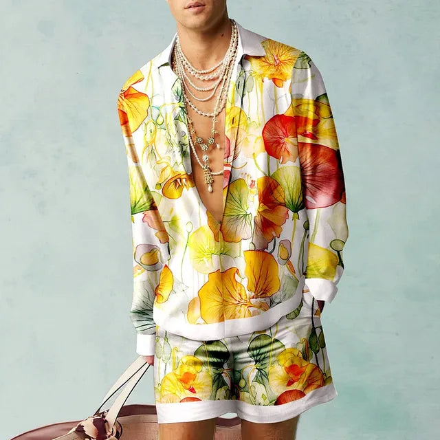Trendiges Hawaii-Set mit Seidenoptik für Herren – Fabio
