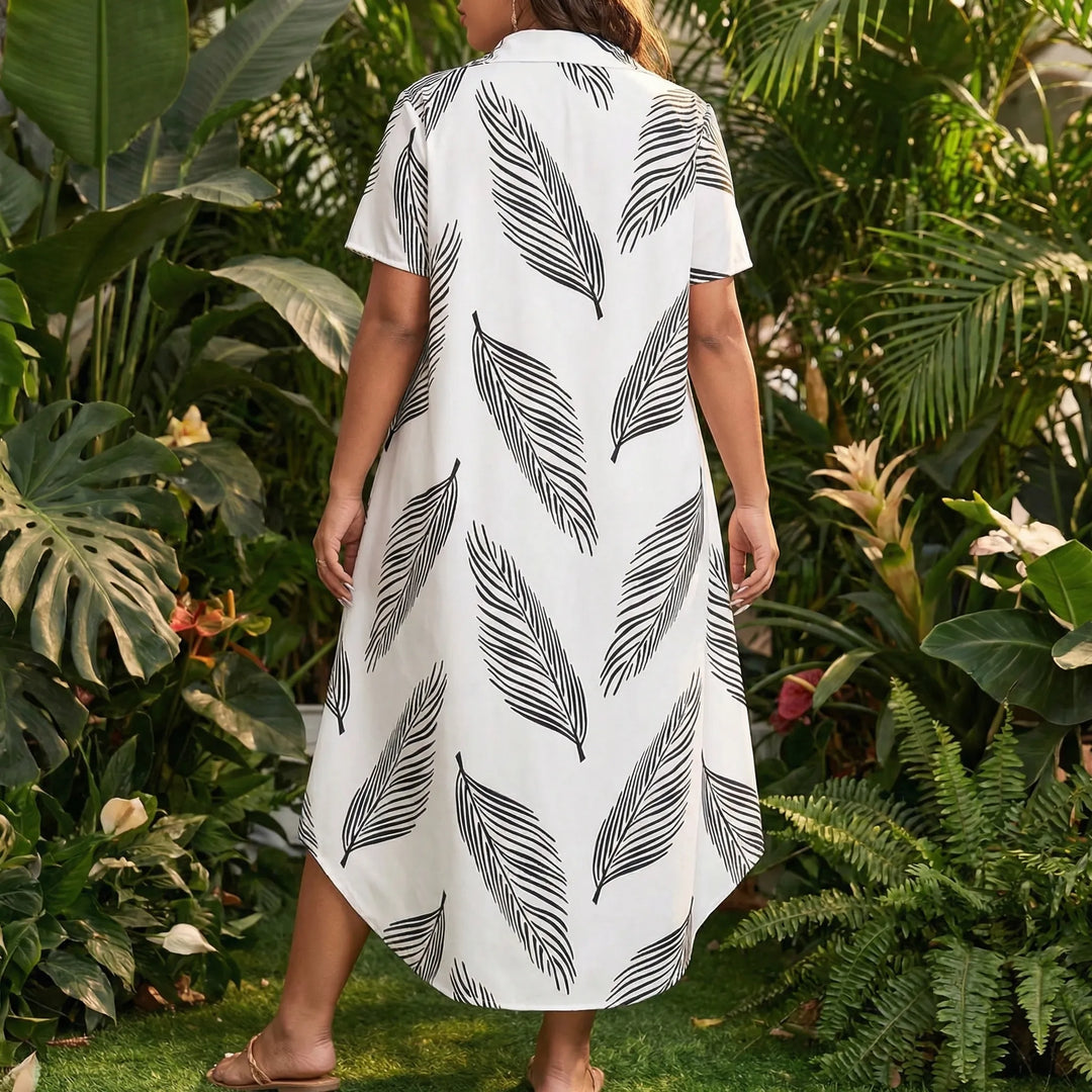 Damenkleid Weiß Mit Blätter-Print - Marion