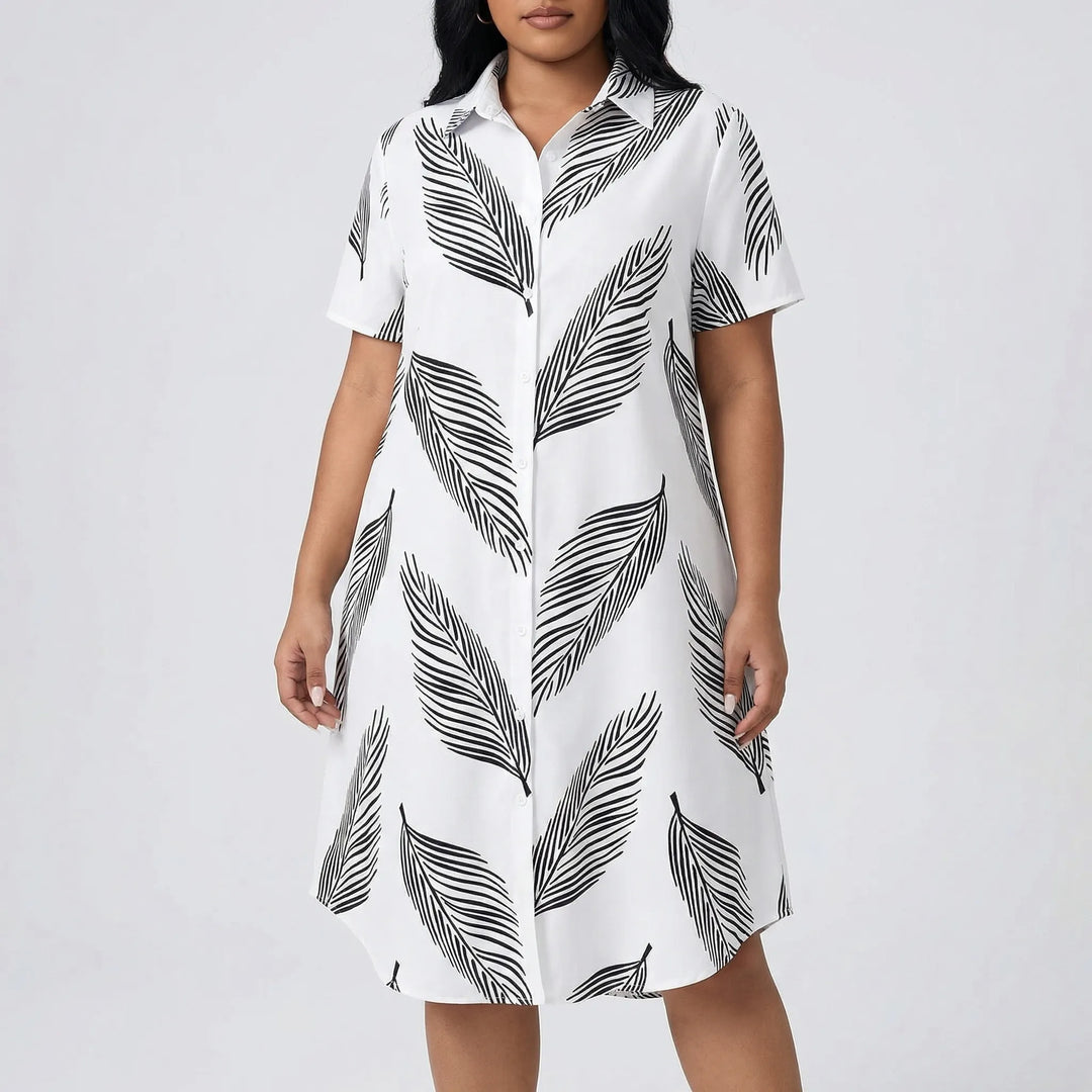 Damenkleid Weiß Mit Blätter-Print - Marion