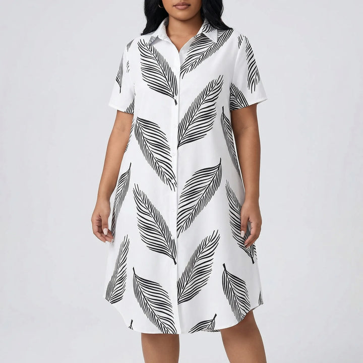 Damenkleid Weiß Mit Blätter-Print - Marion