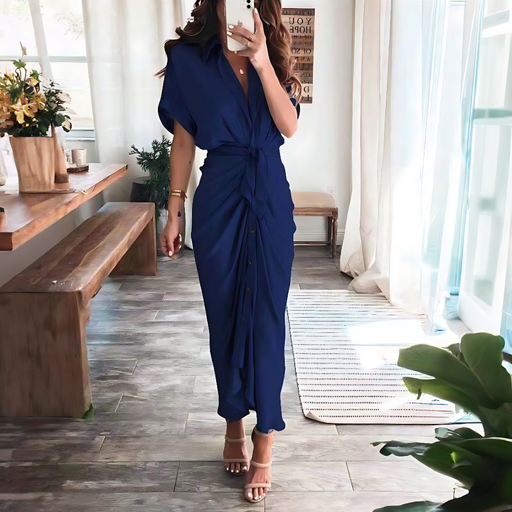 Maxikleid mit Rüschen und V-Ausschnitt Sommerstil Damenmode - Elina