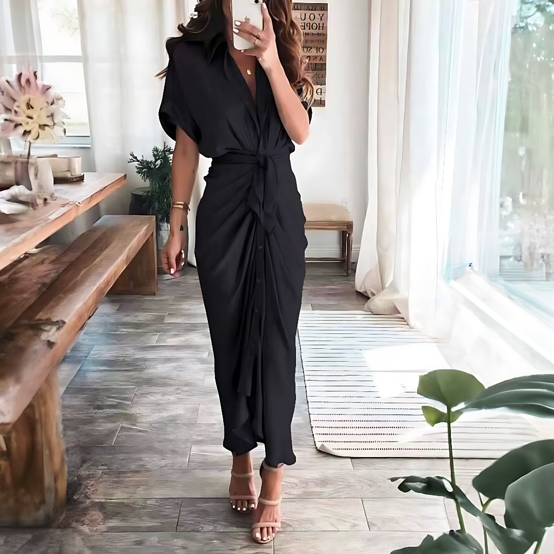 Maxikleid mit Rüschen und V-Ausschnitt Sommerstil Damenmode - Elina