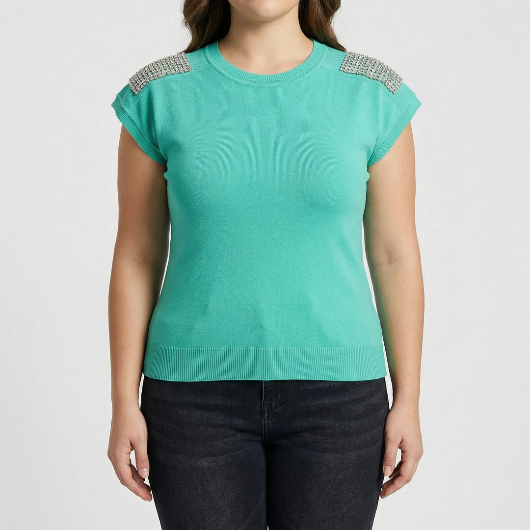 Eng Anliegendes Strickshirt Damen Mit Glitzernden Schultern - Laura
