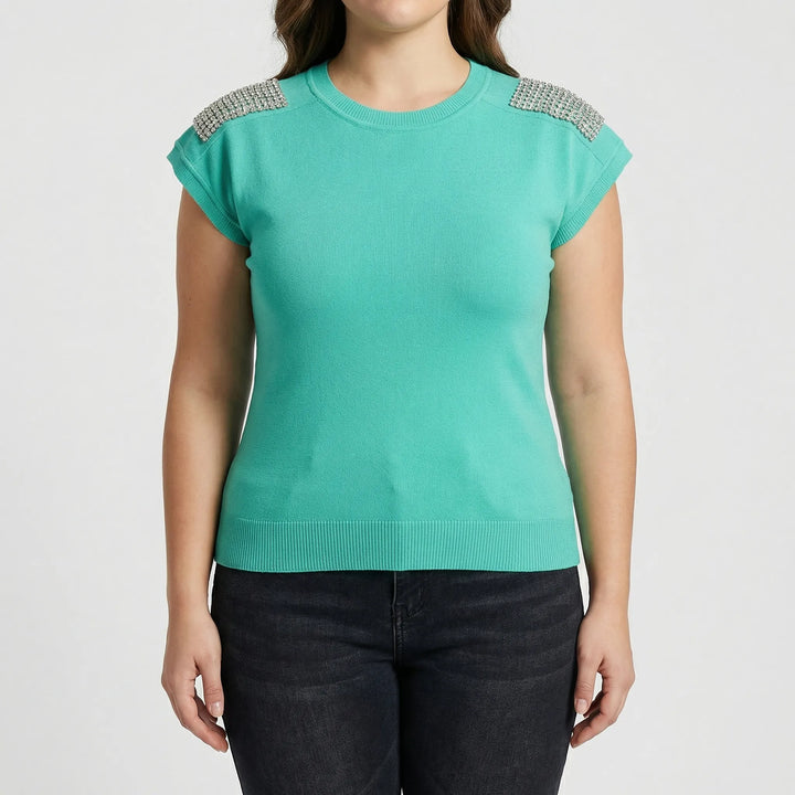 Eng Anliegendes Strickshirt Damen Mit Glitzernden Schultern - Laura