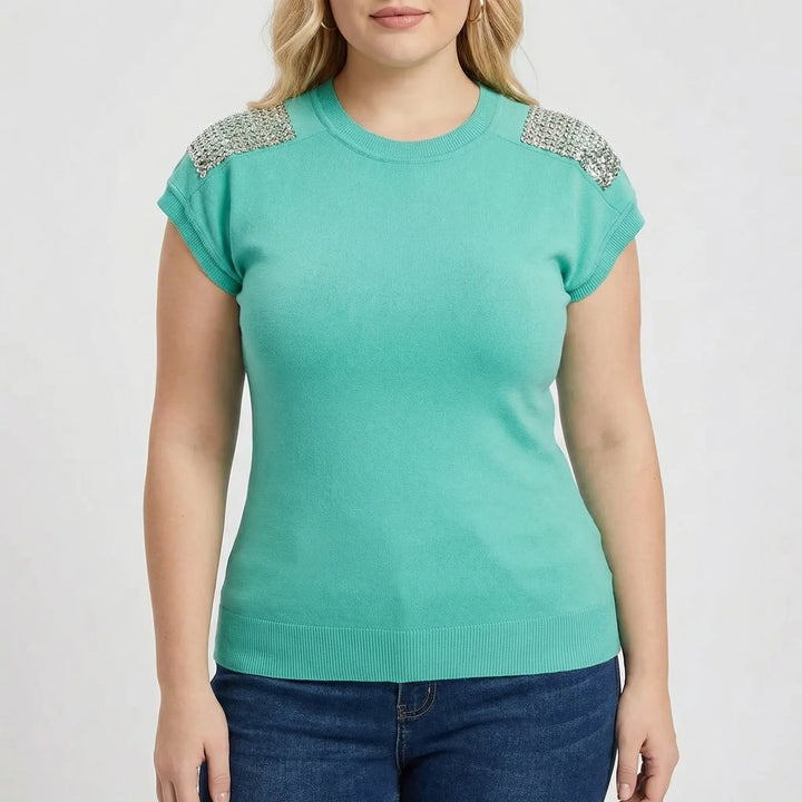 Eng Anliegendes Strickshirt Damen Mit Glitzernden Schultern - Laura
