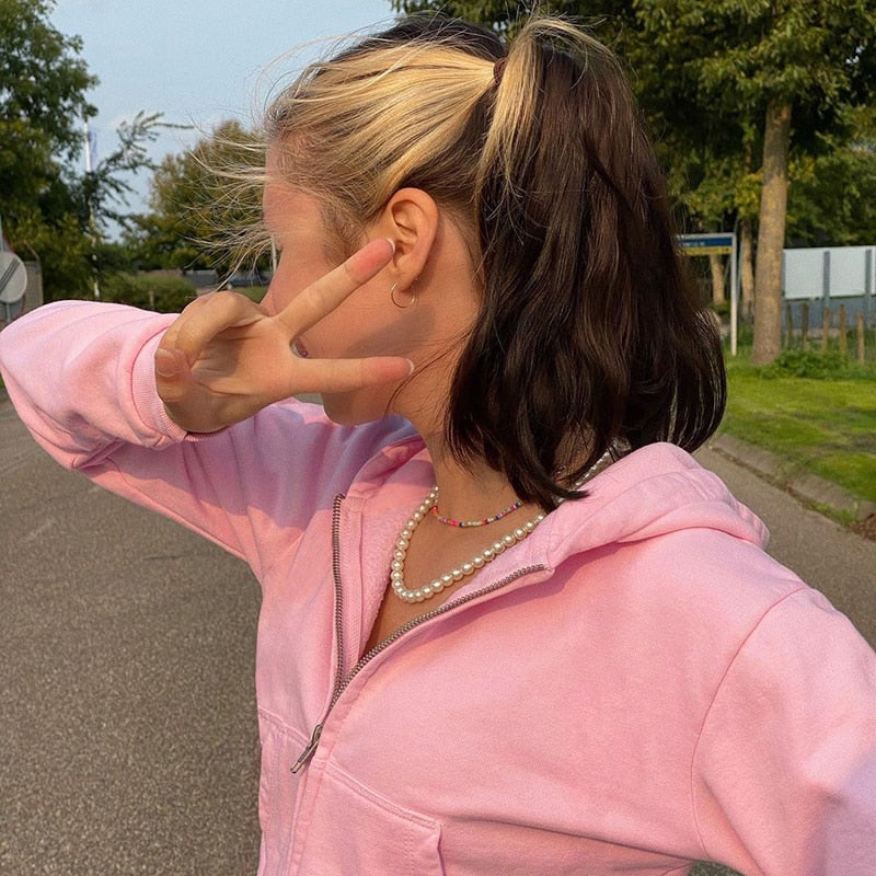 Trendige Figurbetonte Damen Cropped Zip-Up Hoodie mit Kapuze – Alina