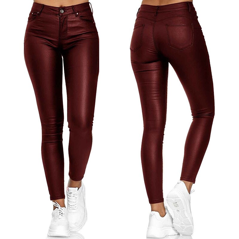 Leder-Stretchhose mit hohem Bund – Raffaela