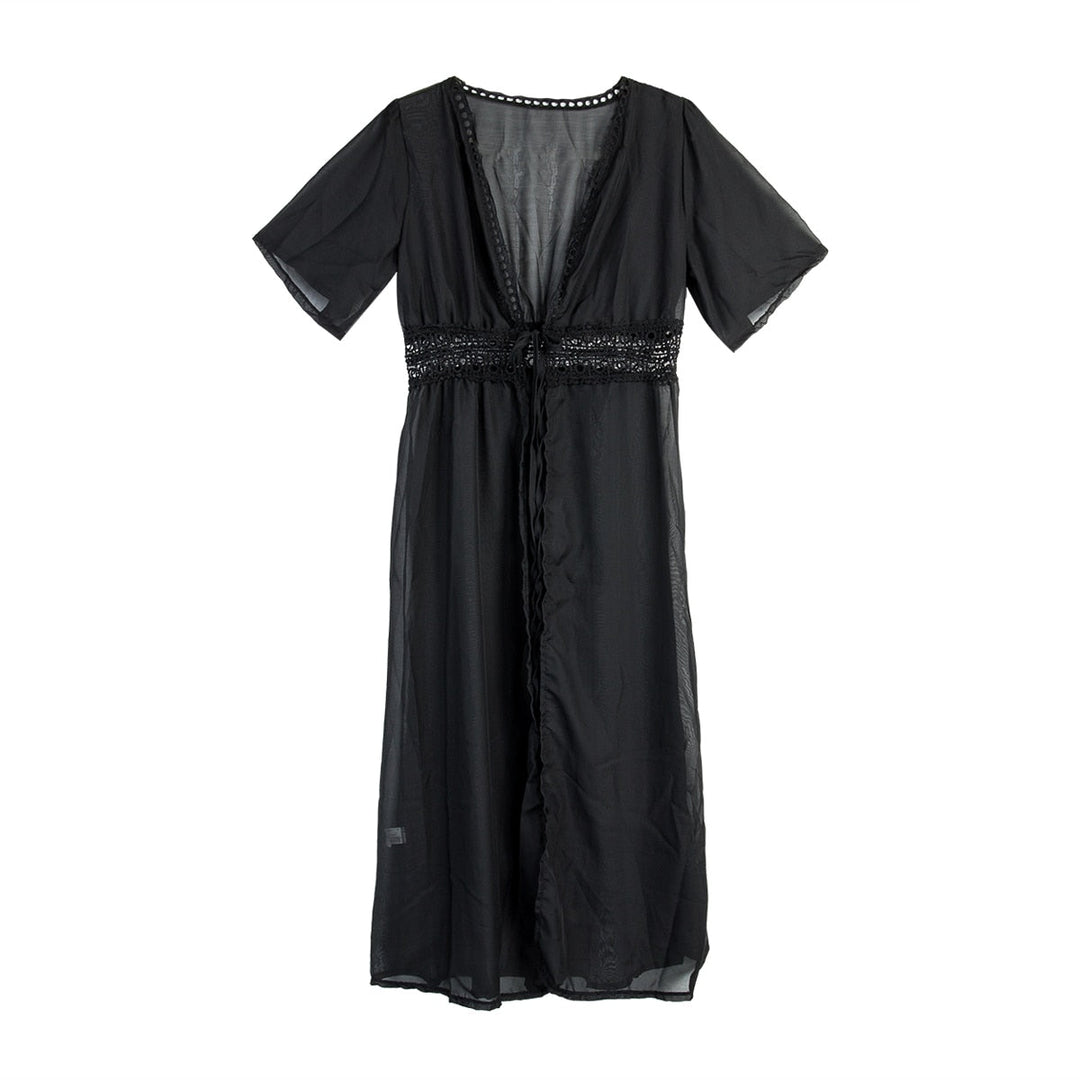 Lange Strandkleid mit Spitzenakzenten und Schleifenverschluss – Elena