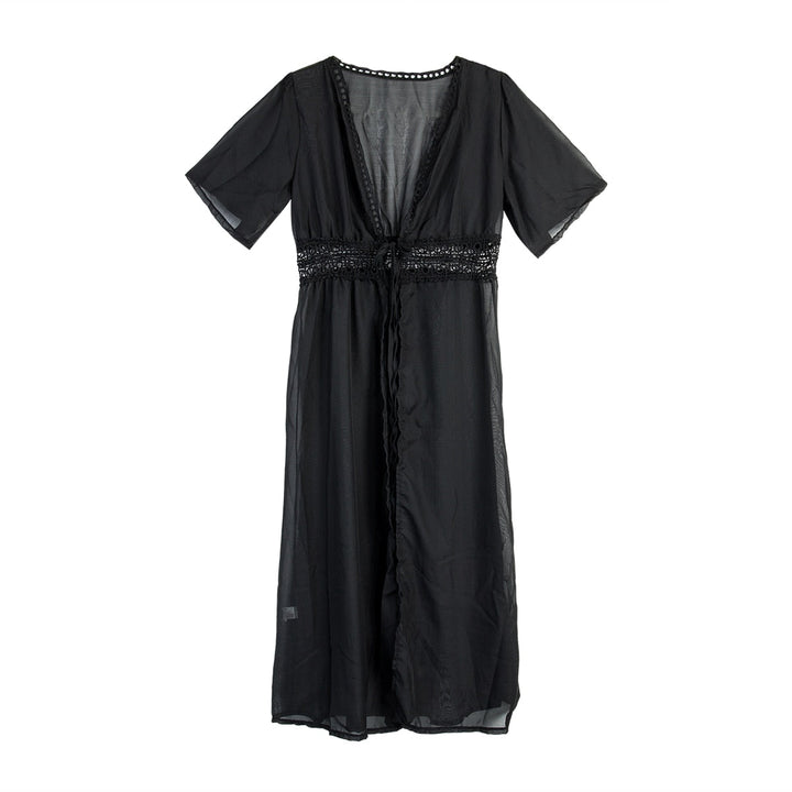 Lange Strandkleid mit Spitzenakzenten und Schleifenverschluss – Elena
