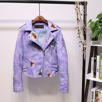 Bestickte Damen Kunstlederjacke im Bikerstil – Eleonora