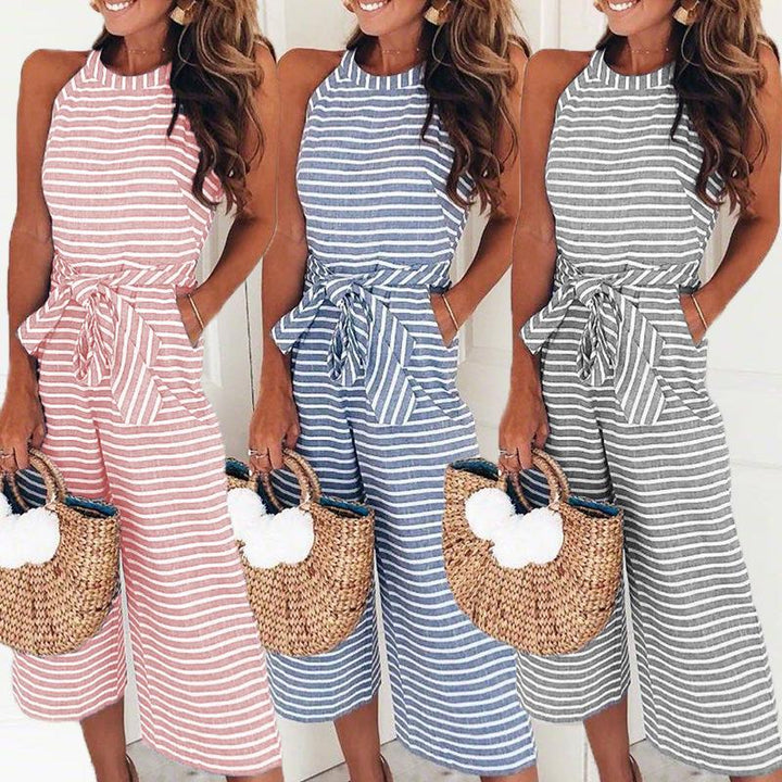 Gestreifter Damen Jumpsuit mit Wickelausschnitt – Vivienne