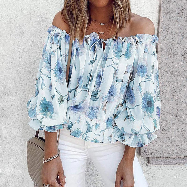 Geblümte Damen Chiffon-Bluse mit Rüschenärmeln – Elvira