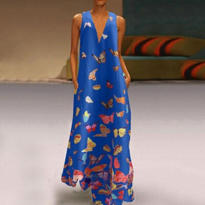 Trendy Ärmelloses Maxi-Sommerkleid mit Schmetterlingsmuster – Malia
