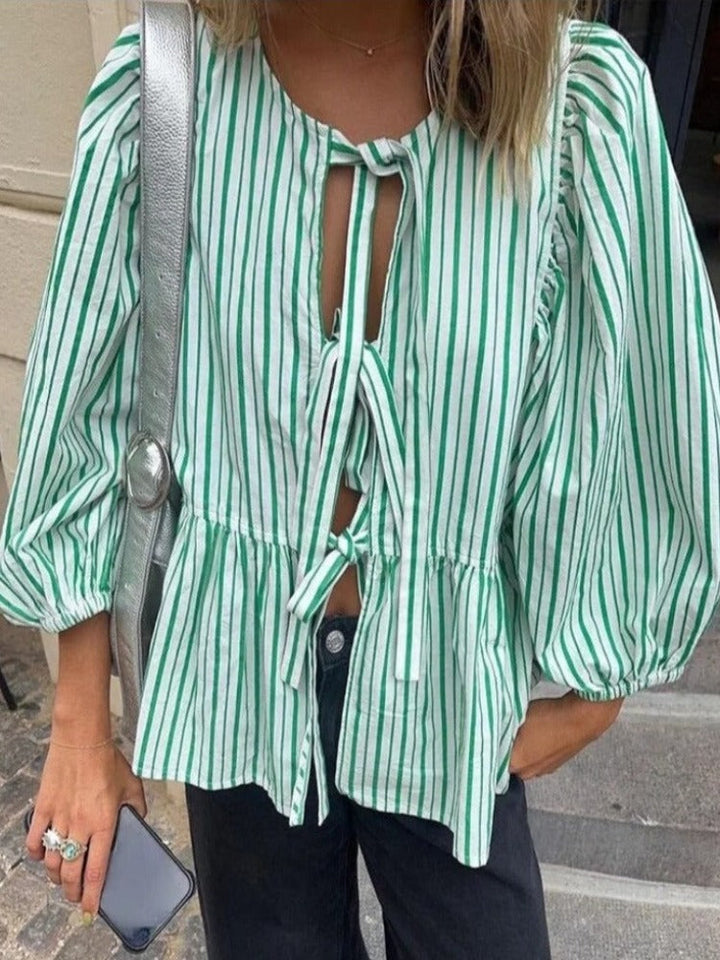 Karierte Damenbluse mit Puffärmeln – Maeve