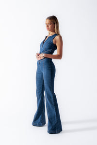 Herzförmiger Rückenfreier Jeans-Jumpsuit Damen – Sakura