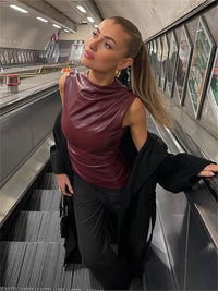 Damen Ärmelloses Leder-Top mit Taillierter Passform – Nila