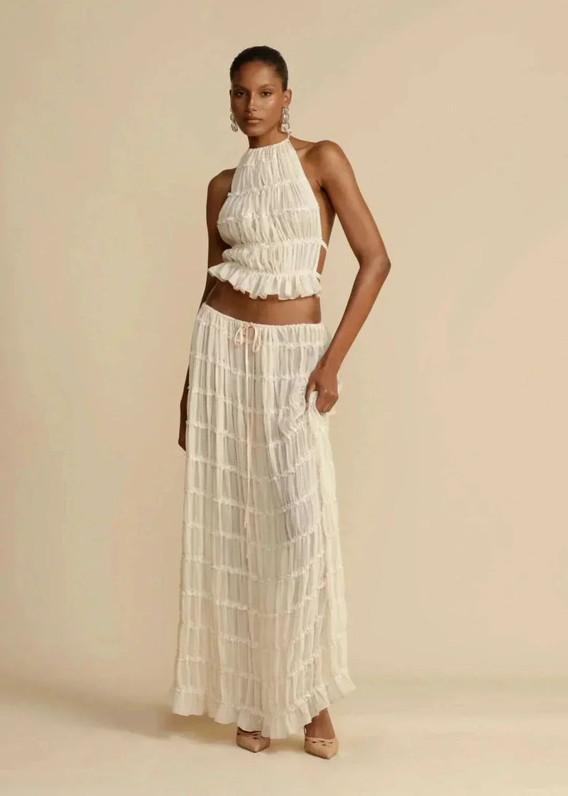 Zweiteiler Sommer-Outfit für Damen mit Boho-Rock und Schulterfreier Top – Alina