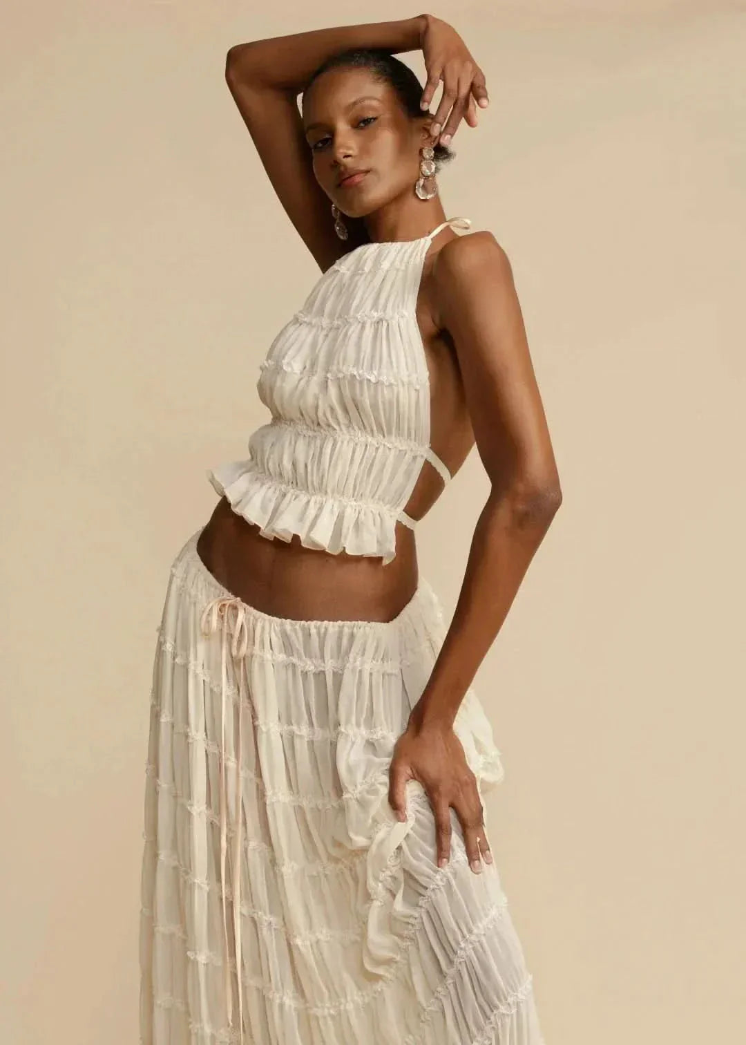 Zweiteiler Sommer-Outfit für Damen mit Boho-Rock und Schulterfreier Top – Alina