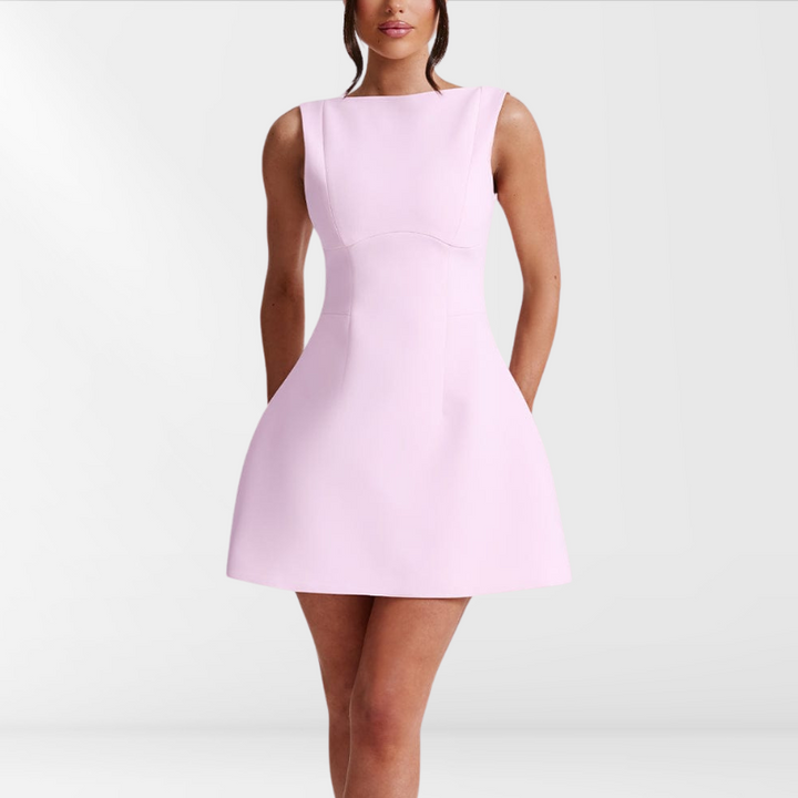 Ärmelloses rosa Mini-Sommerkleid mit Halsband – Naomi