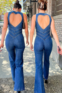 Herzförmiger Rückenfreier Jeans-Jumpsuit Damen – Sakura