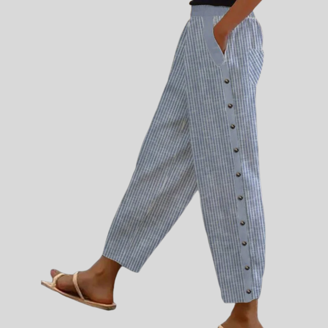 Clara – Gestreifte Hose mit Knöpfen – Produktansicht 1