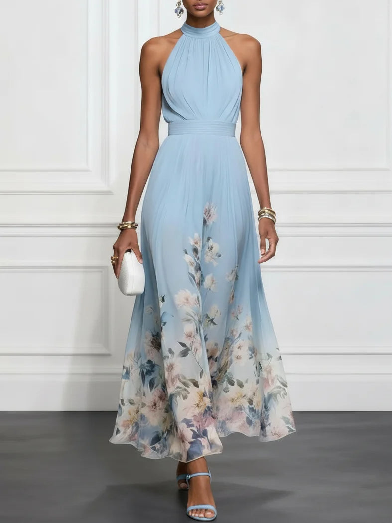 Anni – Maxikleid Chiffon mit Blumen blau – Produktansicht 1