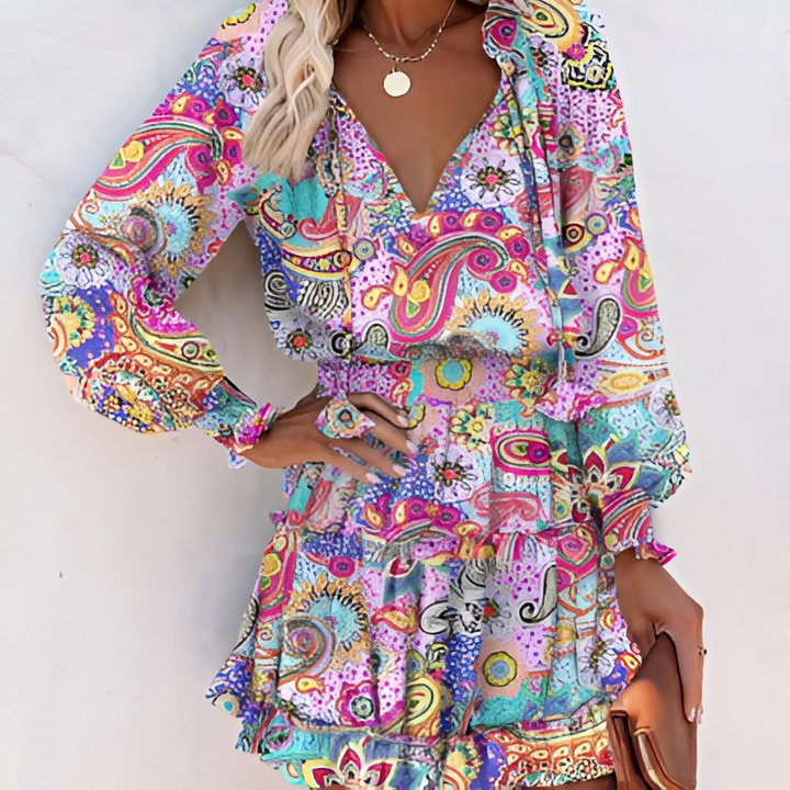 Fröhliches Sommerkleid mit Druck und Rüschen – Lina
