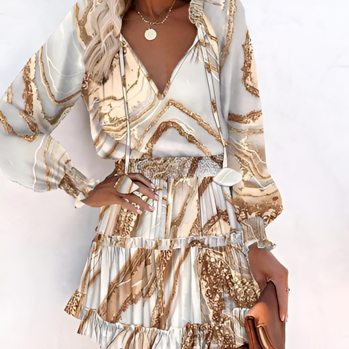Fröhliches Sommerkleid mit Druck und Rüschen – Lina