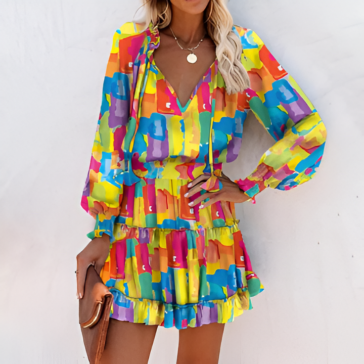 Fröhliches Sommerkleid mit Druck und Rüschen – Lina