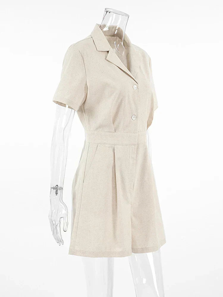 Leinen Sommer-Jumpsuit mit kurzen Ärmeln – Maelis