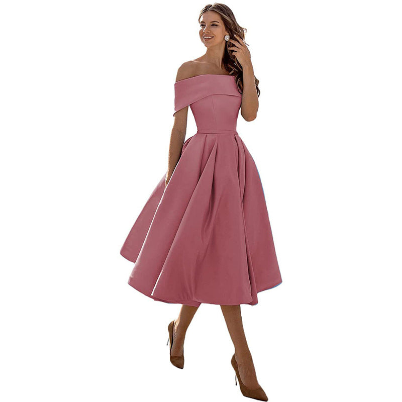 Schulterfreies & Figurbetontes Satin Partykleid für Damen – Mirella