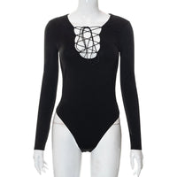 Trendy Damen Bodysuit mit Schnürung & tiefem V-Ausschnitt – Aveline